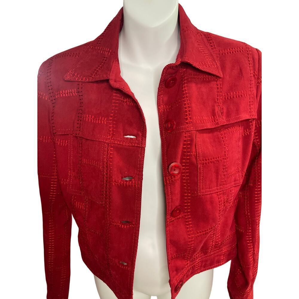 Cache Vintage Red Textured Button Front Cropped Jacket Women's Sz 4 Classic Chic - Picture 2 of 6